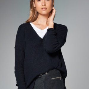 Navy Shaker Ribbed V Neck Sweater